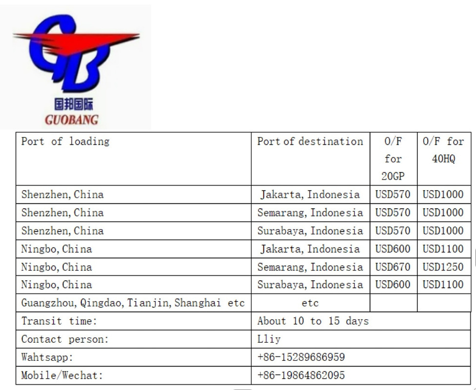 Obtener el mejor trato en el transporte marítimo de FCL a Indonesia 12 días Tiempo de tránsito Suministro total 1000-10000